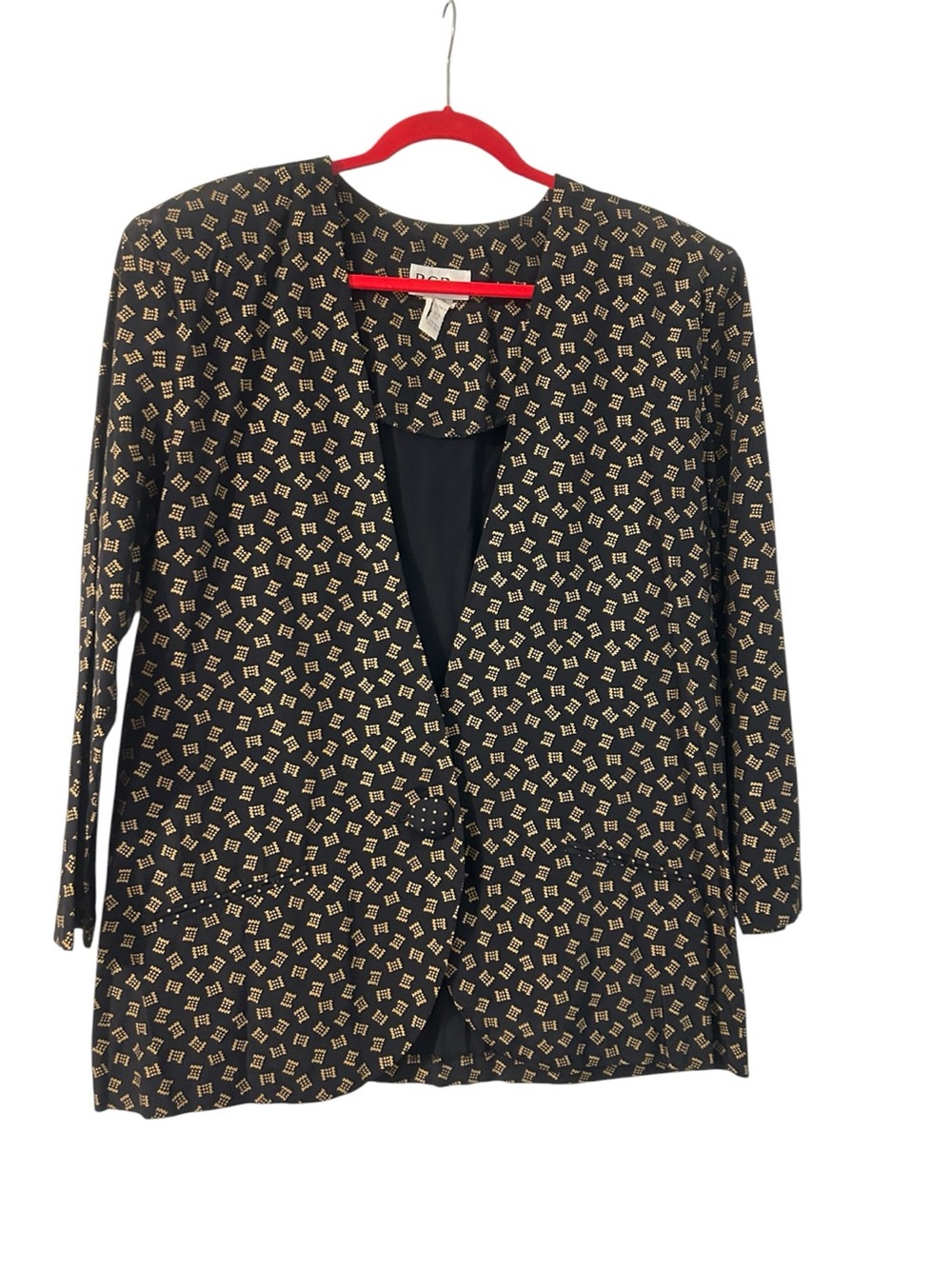 Women's Vintage B.G.B. Ltd. Black and Tan Patterned One-Button Blazer Size 14